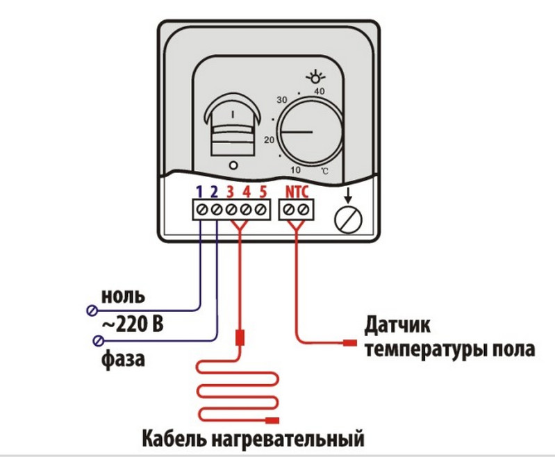 Как подключить теплый пол к терморегулятору схема